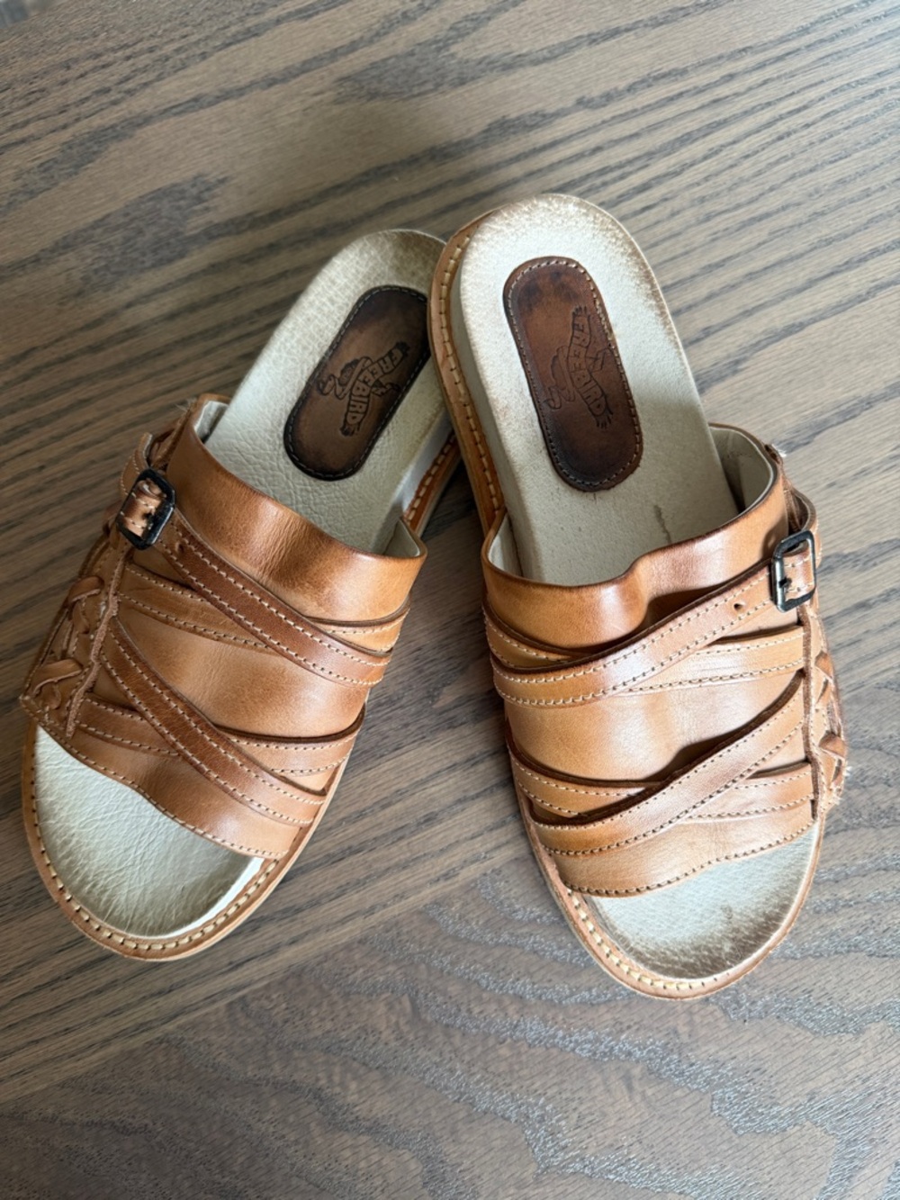 freebird Tan Leather Slip-On Mules with Adjustable Buckle